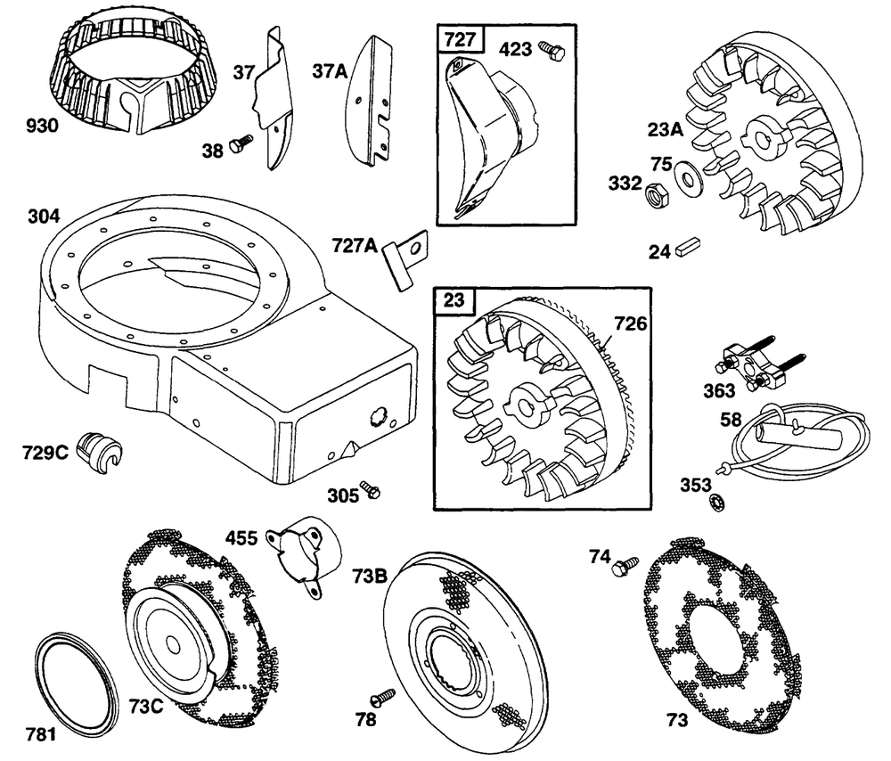 Blower Hsg, Flywheel, Screen Diagram and Parts List for  Briggs and Stratton Engine